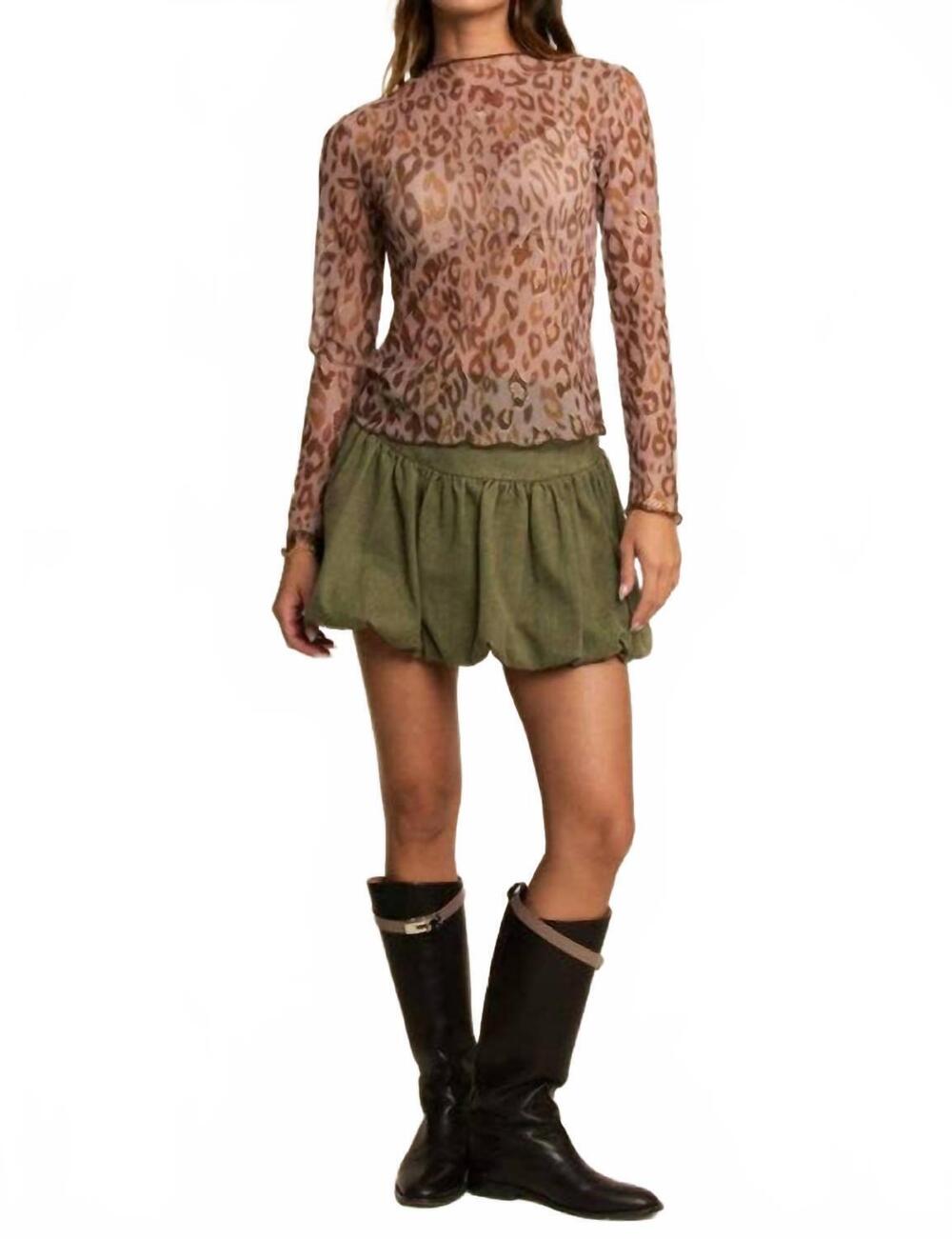 NEW DAVI & DANI metallic sheer mesh top in taupe leopard